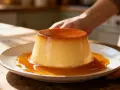 Un flan onctueux baignant dans un délicieux caramel liquide, prêt à être dégusté.