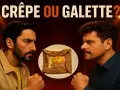 Deux hommes se font face, un œuf au plat sur une galette bretonne au centre. Le titre "Crêpe ou Galette ?" suggère un duel culinaire.