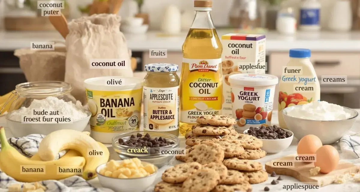 Ingrédients pour remplacer le beurre dans les cookies : huile de coco, yaourt grec, compote de pommes, banane.