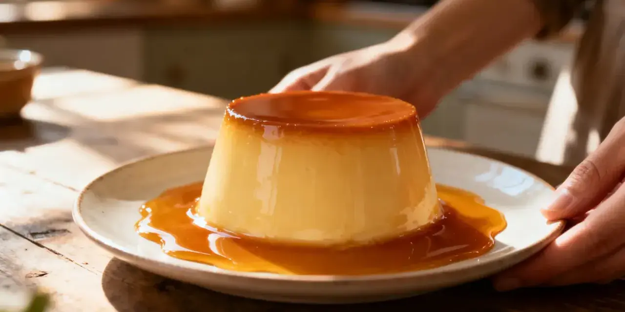 Un flan onctueux baignant dans un délicieux caramel liquide, prêt à être dégusté.