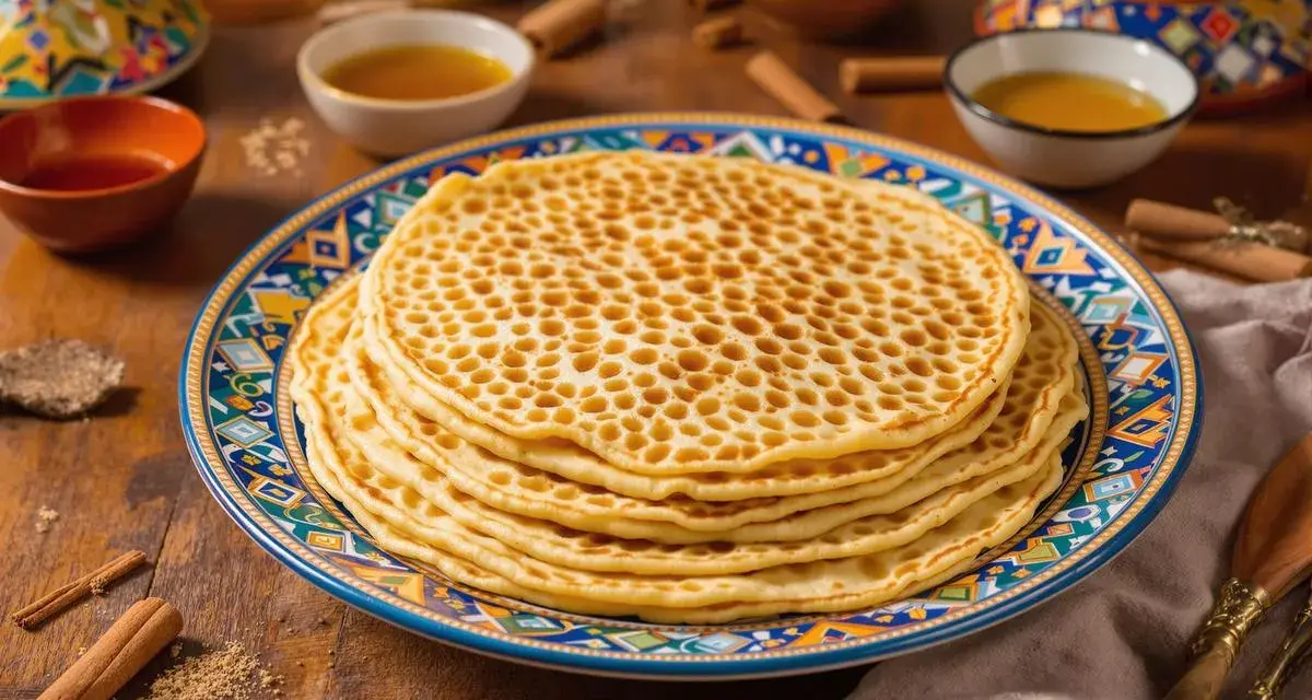 Pile de crêpes aux alvéoles parfaites, une merveille qui répond à la question : pourquoi ma pâte à crêpe fait des trous. Servies avec du miel.