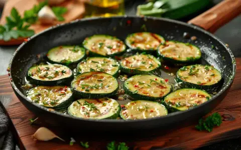 Tranches de courgettes dorées à la poêle, parsemées d'herbes et d'épices. Une délicieuse recette de courgette à la poêle prête à être dégustée.