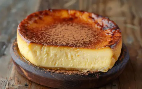 Un délicieux flan patissier sans pâte, à la texture crémeuse et au dessus caramélisé, saupoudré de cacao.