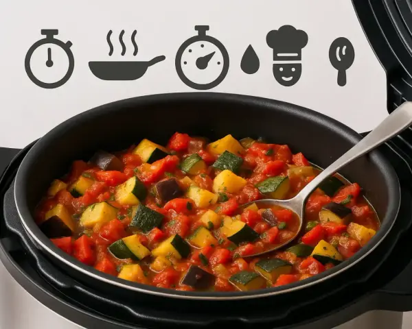 Ratatouille coloré et savoureux dans un Cookeo, prêt à être dégusté.